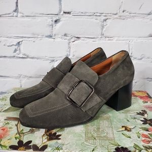 Aquatalia Grey Corduroy Block Heel Shoes